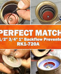 Repair Kit for 720A Pressure Vacuum Breaker Backflow Preventer Compatible with One Half Inch Three Quarter Inch and One Inch Models RK1 720A DIY Friendly Replacement Parts for Quick Freeze Damage Repair and Easy Install shown in various installation views.