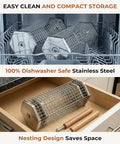 Two Pack Rolling Grill Basket For Even Cooking With Lid And Removable Wooden Handle Stainless Steel BBQ Grilling Basket in dishwasher and drawer