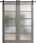Sturdy Double Barn Door With Frosted Glass For Modern Homes, Built To Last Heavy Duty Interior Sliding Kit, 84 By 96 Inches