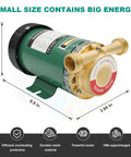 Beefed Up 120W 115V Household Water Pressure Booster Pump with brass body, 396GPH flow, 21.7 PSI, 3.6in wide, 6.9in long