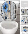 Toilet Seat Round Resin for Bathroom with floral design, 14-15 inches wide and 17-18 inches long, featuring stainless steel hinges.
