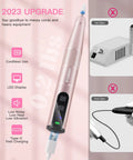 Top Shelf Cordless Nail Drill Set Rechargeable Electric Nail File And Buffer With Heavy Duty Bits For Acrylic Gel And Dip Powder Care While Keeping Your Manicure Game Strong In Classic Gold, close-up of pink cordless design with LED display.