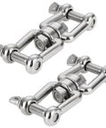 Double Shackle Swivel For Boat Set In Four Sizes One Quarter Inch Five Sixteenth Inch Three Eighth Inch One Half Inch Marine Grade 316 Stainless Steel Jaw To Jaw Anchor Chain Connector 2 Pack, close-up on metal connectors