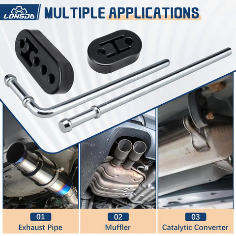 Universal Exhaust Hanger Kit For Quick Strong Mounts 16 Piece Set With Heavy Duty Steel Rods And Rubber Hangers For Weld On Install