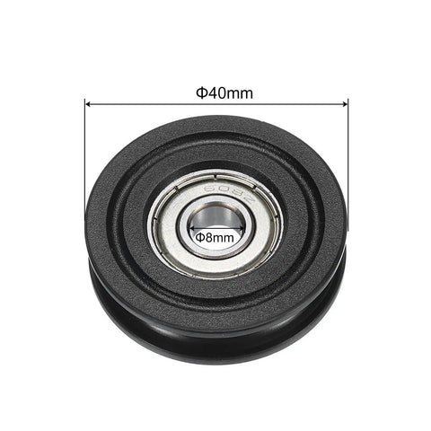 Tough As Nails Nylon U Groove Pulley With U608ZZ Ball Bearing 8x40x10mm 4 Pack Shielded GCr15 Chrome Steel Bearings ABEC3 For Smooth Durable Motion And Low Friction, 40mm pulley with 8mm bore