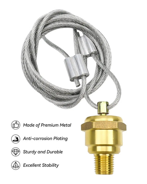 2 Pack One Quarter Inch NPT Air Tank Drain Valve With Sixty Inch Cable showing close-up of connector and cable, brass finish