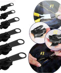 Zipper Repair Kit Quick Fix Clip For Coats Jackets Luggage And Backpacks No Fuss Zip Slider Rescue 6 Piece Universal Zipper Repair Set For Broken Sliders Split Tracks And Missing Teeth, shown with installation steps.