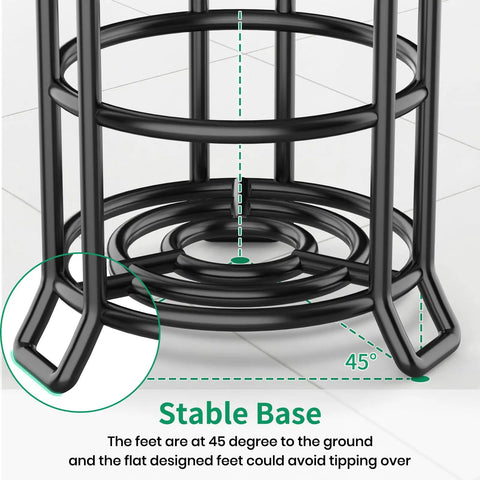 Base detail of Sturdy Free Standing Toilet Paper Holder Dispenser With 3 Roll Storage Tower Metal Wire Black Finish