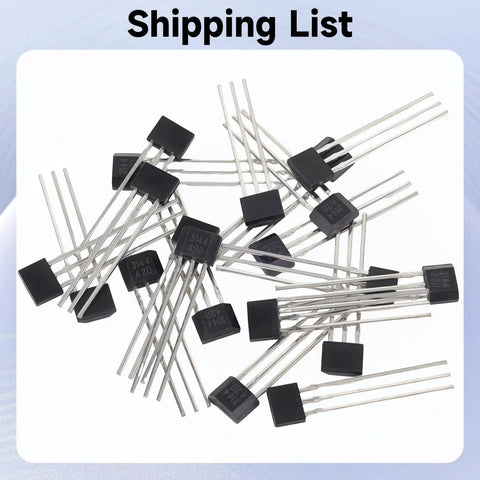 Top Shelf A3144 Hall Effect Sensors 20 Pack 3 Pin Magnetic Detector for Arduino laid out with black enclosures and metal pins.
