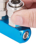 G1/4 Aluminum Air Distribution Block With Straight Air Hose Splitter Pneumatic Manifold And Connector SML-5 being held