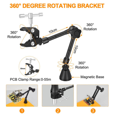 360 degree rotating bracket of Helping Hands Soldering Third Hand With 3X And 6X LED Magnifying Lamp Hot Air Gun Holder