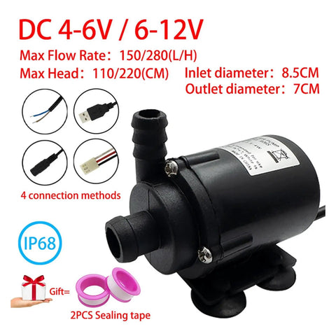 Heavy Duty Submersible Peristaltic Pump With Auto Control DC 4-12 Volt 280L-Hour Flow Rate High Head Water Circulation System For Aquariums And Hydroponics Tanks Super Reliable Performance