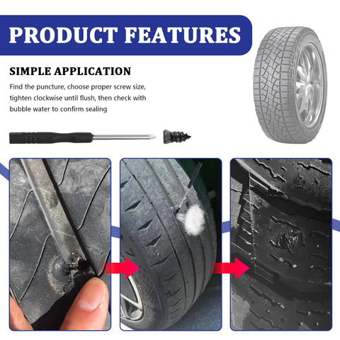 100 Piece Screw Tire Plug Kit With Screwdriver Three Sized Plugs For Quick Puncture Repair Self Tapping Rubber Nail Tire Repair Kit For Car Truck Motorcycle Durable Easy Install application steps