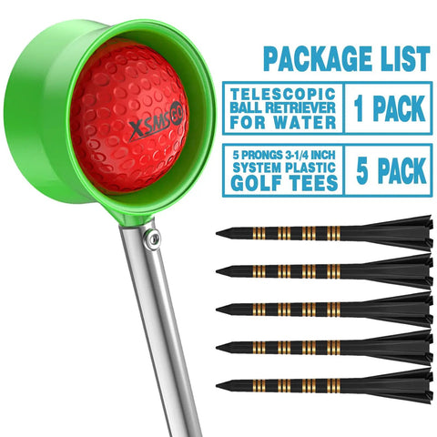 Telescopic Stainless Steel Golf Ball Retriever 9Ft 12Ft Long Reach With Double Sided Cup and golf tees package