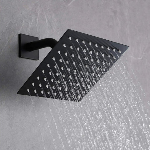 Matte Black Shower Faucet Set With 8 Inch Rain Shower Head, Single Handle Trim Kit And Rough In Valve, Solid Brass Construction
