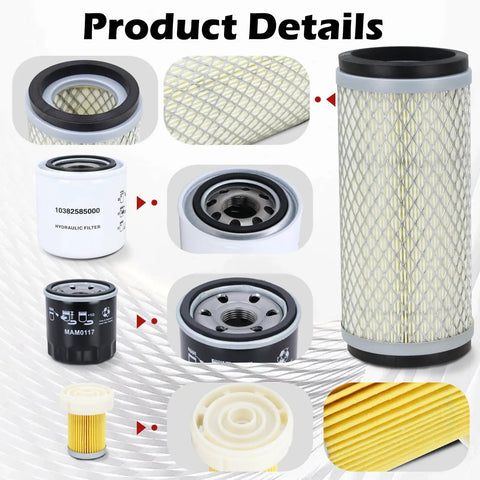 All In One Heavy Duty Tractor Filter Kit For 2415 2516 22 24 25 26 Max Series HST Gear XL Tractors Air Oil Fuel Hydraulic Filters Replaces MAM0117 35460501800 10382585000 31A6200317 product components layout