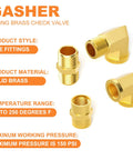 GASHER 8-piece brass pipe fittings kit, 1/4 in NPT, includes hex nipple, hex coupling and 90-degree street elbow