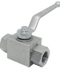 Beefy 1/4 Inch NPT Hydraulic High Pressure Ball Valve 7250 PSI Shutoff with chrome-free plating, side angle view