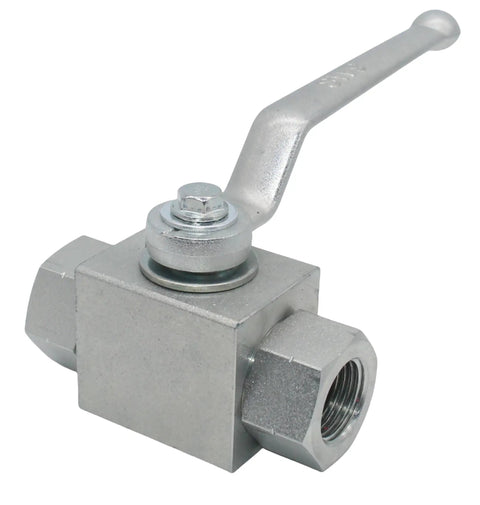 Beefy 1/4 Inch NPT Hydraulic High Pressure Ball Valve 7250 PSI Shutoff with chrome-free plating, side angle view