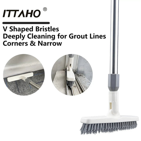 Two Pack Grout Cleaning Brush With Long Extendable Handle And Swivel V Shape Scrub Head for deep cleaning tile edges