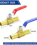 Three Quarter Inch PEX Ball Valve Kit, Brass Full Port Shut Off Valves, Quarter Turn Crimp PEX Fittings, blue and red handles, 3/4 PEX size