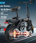 Foldable 14 Inch Electric City Bike For Adults With Removable 48V 10Ah Battery, rear view showing motor details