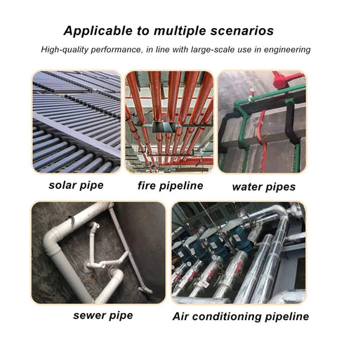Various pipeline systems with water pipe insulation tubing set for heat loss prevention and condensation control.
