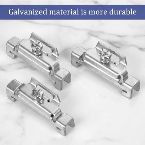 12 Piece DIN Rail End Stops Kit For 35mm Rails With Screw Clamps Galvanized Iron Alloy Ends That Lock Terminal Blocks No Slip And Secure Components In Electrical Panels And Control Cabinets, shown in galvanized finish