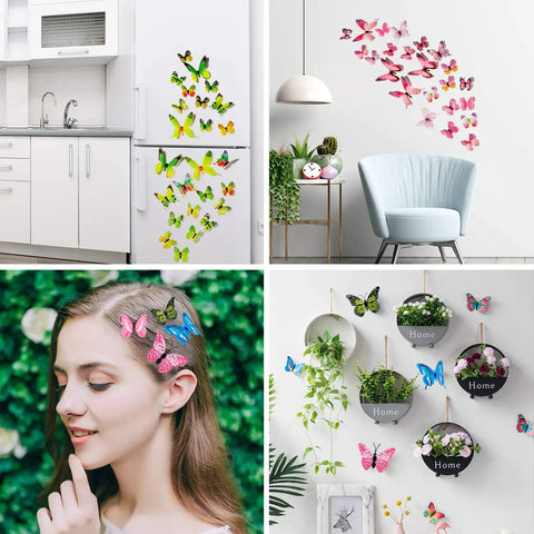 120 Pieces 3D Colorful Butterfly Wall Stickers Set, Removable Wall Decals For Party Decor, displayed in various home settings