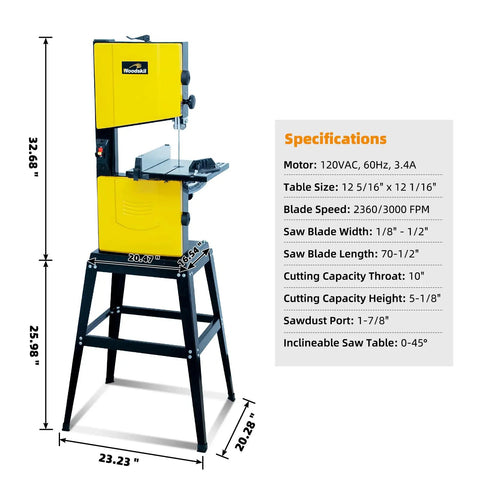 10 Inch Dual Speed Band Saw With Stand For Hardwood And Softwood Cutting 2360 FPM And 3000 FPM 4.3 Amp Benchtop Woodworking Saw
