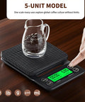 Coffee Scale With Timer 0.1g Precision, 3kg Drip Espresso Scale, displaying weight with coffee beans on non-slip mat, black