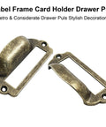 Eight Pack Antique Bronze Bin Cup Card Catalog Drawer Pulls For Cabinets And Furniture, displayed front and side view.