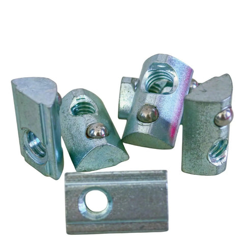 Durable 1045 Steel Ball Spring T Nut Roll In With Zinc Finish For One Quarter Twenty Thread, fits Fifteen and Forty Series, pack of 20.