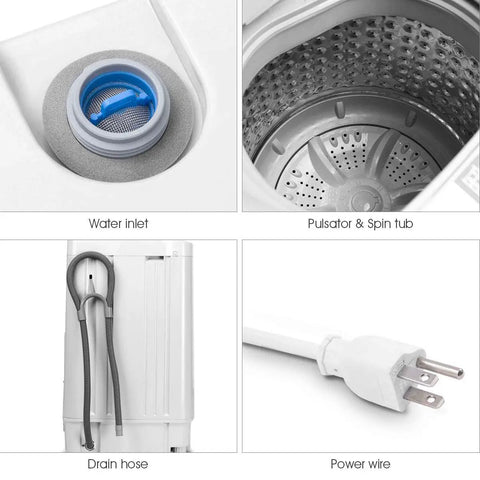 Close-up of water inlet, pulsator and spin tub of Straight Up Reliable Portable Full Automatic Washing Machine With Built In Drain Pump And Smart Digital Controls 12 Pound Capacity 10 Cycles And 8 Water Levels For Apartment Living.
