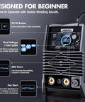 Front view of 180 Amp All In One MIG Welder With Dual Voltage 110V 220V featuring controls and display, for various welds