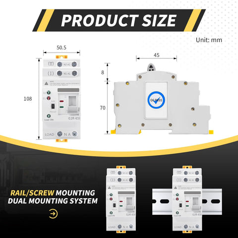 Dual Auto Manual Transfer Switch for Home UPS Two Pole 63A 110V AC ATS Power Selector for Automatic and Manual Power Transfer