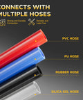 Multiple hoses for Beefed Up Brass 1/4 Inch Hose Tee Barb Fittings Three Way Union connections with PVC, PU, rubber, and silica gel hoses shown.