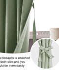 Close-up of Extra Wide 70x63 Inch Blackout Curtains Set Of 2 Panels With Tiebacks Rod Pocket Thermal Insulated Room Darkening Drapes in Light Green Color showcasing tieback and rod pocket.