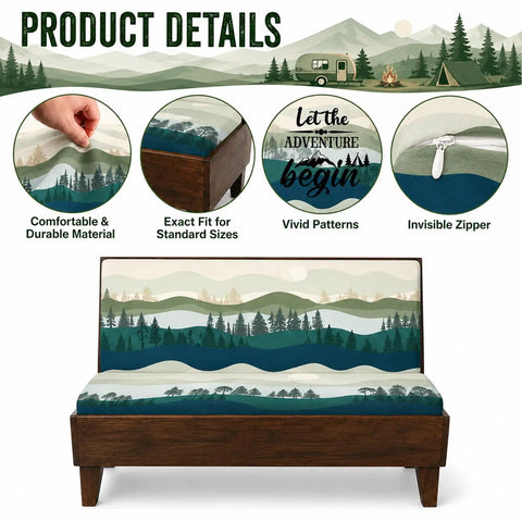 Six Pack RV Dinette Cushion Covers Set Mountain Theme Stretchy Washable Camper Slipcovers showcasing design details