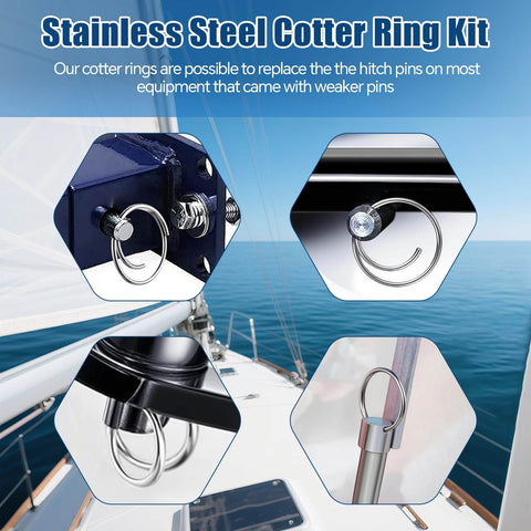 70 Piece Stainless Steel Cotter Ring Kit With Five Sizes For Marine Use, Durable Rust Resistant Cotter Pins, Split Rings