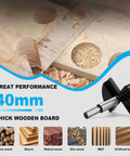 Heavy Duty 2 Inch Forstner Drill Bit With Tough Carbide Tipped Cutters That Slice Through Hardwood Smooth As Butter For Woodworking And Cabinet Hinges Fast Easy Hex Shank Locks Right In Makes Light Work Of Any Job drilling through thick wooden board with flat bottom holes.