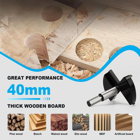 Heavy Duty 2 Inch Forstner Drill Bit With Tough Carbide Tipped Cutters That Slice Through Hardwood Smooth As Butter For Woodworking And Cabinet Hinges Fast Easy Hex Shank Locks Right In Makes Light Work Of Any Job drilling through thick wooden board with flat bottom holes.