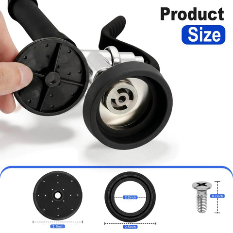 3 Pack Pre-Rinse Spray Valve Repair Kit for Most 1.42 GPM Commercial Sink Faucet Dish Sprayer Touch On Kitchen Sink Faucets Spray Face Bumper and Screw Repair Part, Black with size measurements.