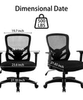 Big And Tall Office Chair Up To 500 Lbs With Adjustable Lumbar Support, ergonomic mesh design with dimensions.