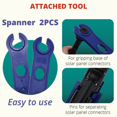 All-In-One Solar Spanner Wrench For MC4 Connectors And PV Cables, No-Fuss Pro Grade Connector Tool, shown as a 2-piece set