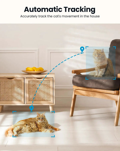 2K Indoor Security Camera System Dual Pack With 360 Degree Pan Tilt AI Tracking demonstrating cat movement tracking
