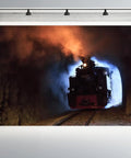 Massive Steam Train Tapestry Wall Art 236 by 118 Inches 6m by 3m Locomotive Scene On Vaser Valley Railway Backdrop in tunnel