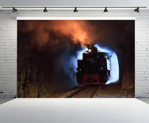 Massive Steam Train Tapestry Wall Art 236 by 118 Inches 6m by 3m Locomotive Scene On Vaser Valley Railway Backdrop in tunnel