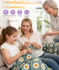 Family using Beginner Crochet Kit With Easy Yarn Pack For A Cozy Granny Square Blanket Step By Step Video Guides Simple Crochet Starter Set.