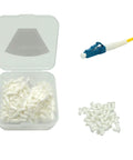 LC Fiber Optic Dust Caps 200 Pack 1.25mm Ends in snap lock case with loose caps and LC UPC cable end